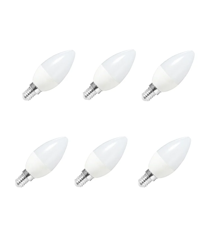 Pack of 6 led candle bulb E14 5w cool white light 6400k, 450 lm energy saving 85% to + 100x40mm