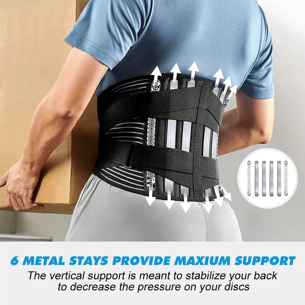 Back Brace for Men Women Lower Back Pain Relief with 6 Stays, Adjustable Back Support Belt for Work, Anti-skid Lumbar Support