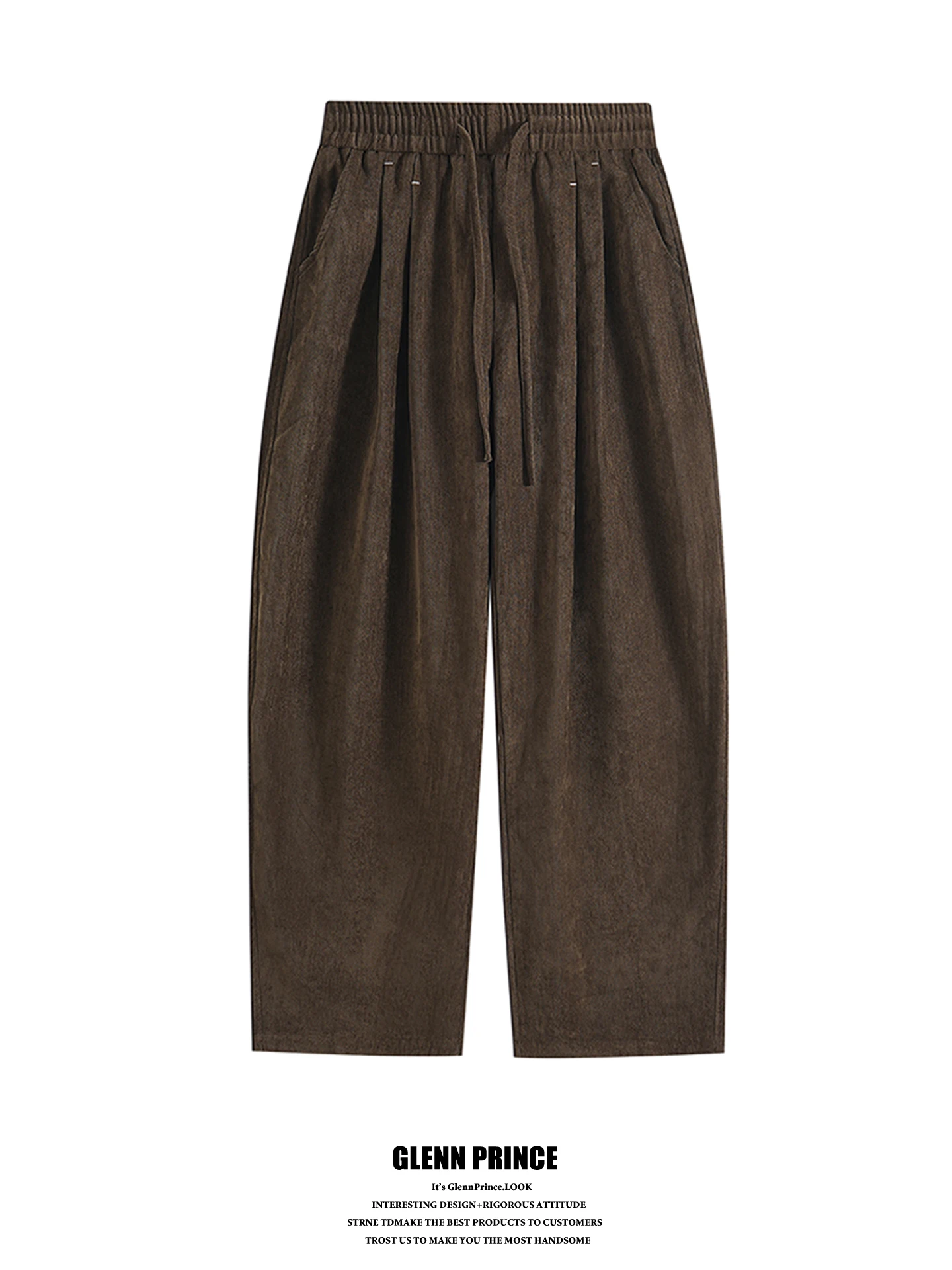 Vintage Men's Loose Fit Straight Leg Pants Elastic Waist Balloon Trousers Wrinkles Lenzing Lyocell Casual Long Trousers