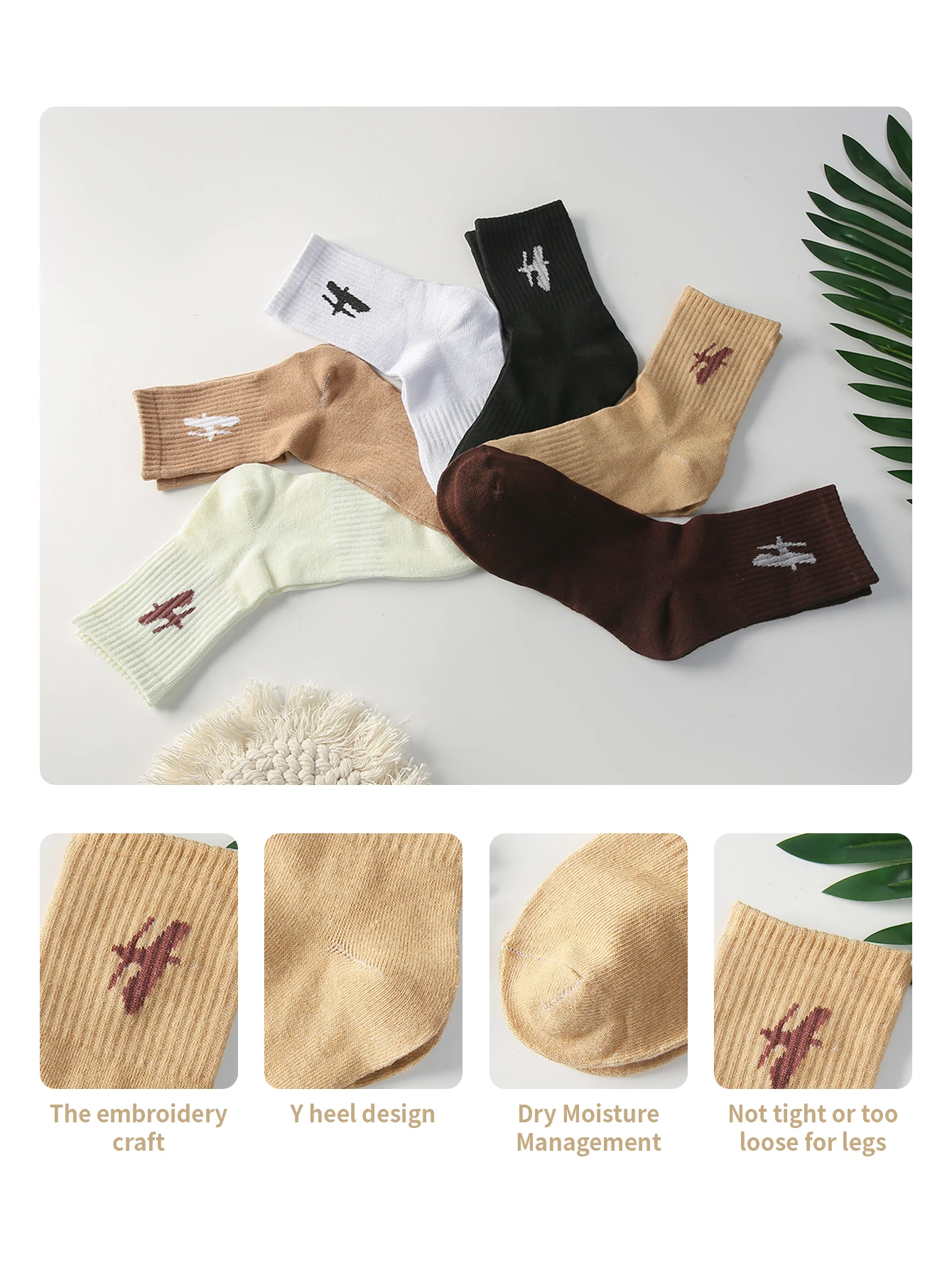 Seis pares de meias femininas de cano médio da moda letra H