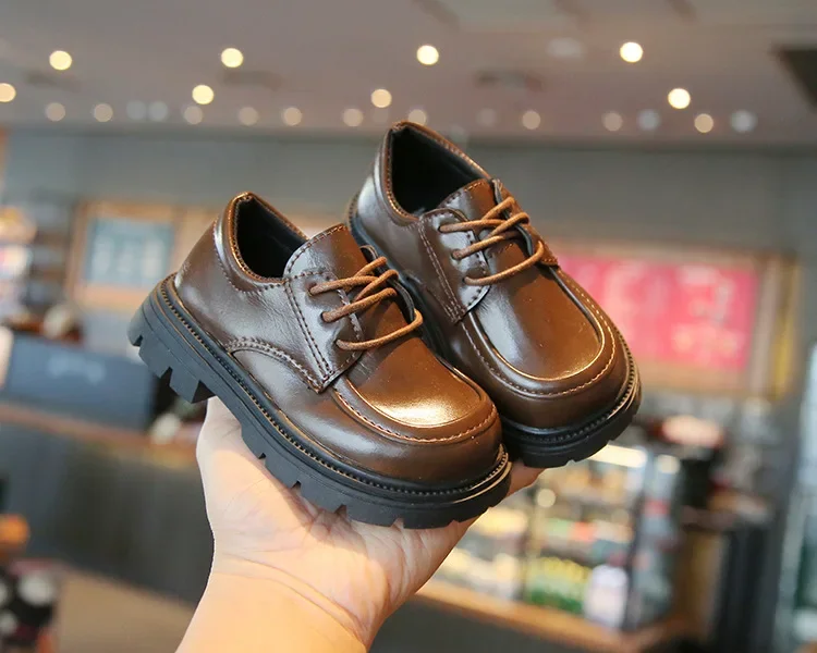 Kinder-Lederschuhe für Jungen und Mädchen, Unisex, formelle Kinderschuhe im britischen Stil, zum Schnüren, weiche, dicke Sohle für Hochzeit, Party, rutschfest – Detail 6