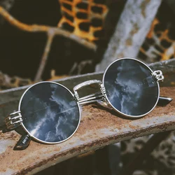 BOYSEEN Women Steampunk Sunglasses Metal Round Frame Eyewear Men Fashion Brand Designer Luxury Vintage Oculos de sol