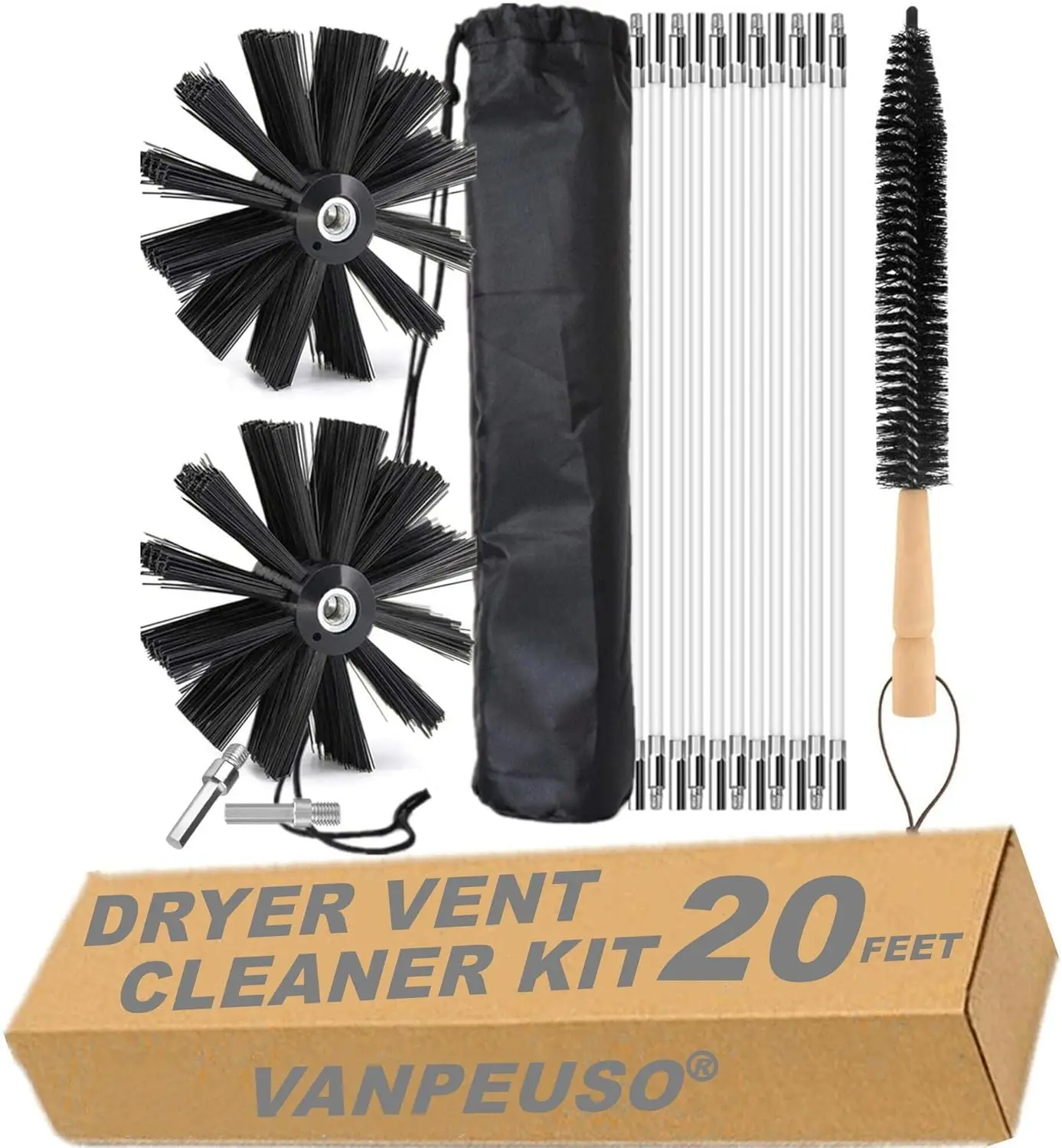 

20-Foot Dryer Vent Cleaner Kit with Drill Attachment and Storage Bag for Efficient Cleaning