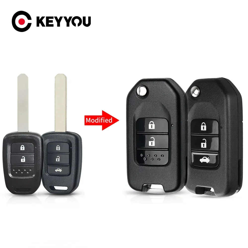 KEYYOU Upgrade Key For Honda FIT XRV VEZEL CITY JAZZ CIVIC HRV 2/3/4 Buttons Modified Folding Flip Remote Key Shell Case Fob