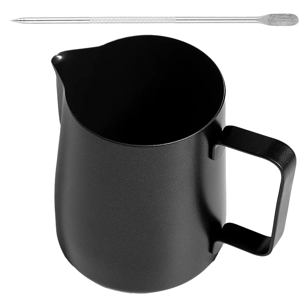 

2pcs Stainless Steel Milk Frothing Pitcher Milk Frothing Cup Coffee Cups 350ml Black Mug with Coating Scale