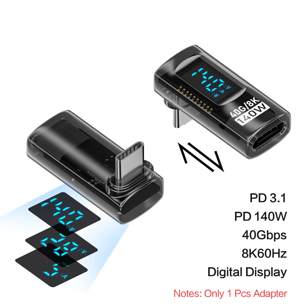 40 Gbit/s 8K@60Hz 90-Grad-USB-C-Adapter Digitalanzeige Typ-C-Adapter PD 140 W USB-C-Stecker auf Buchse für iPhone 16 iPad