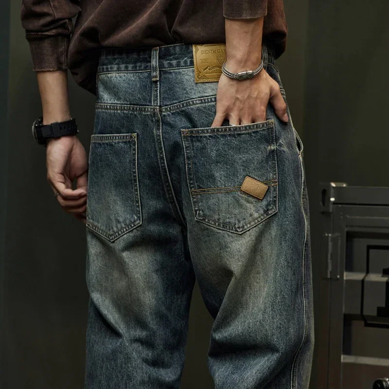 Trendy Men's Harem Pants, Fashionable Splicing Design, Retro Jeans, High Quality Men's Sports Loose Denim Brand Men's Clothing