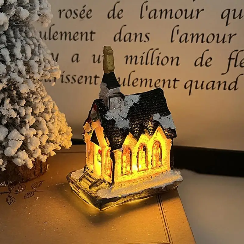ตุ๊กตาคริสต์มาส Vintage Miniature House โคมไฟความงามแบตเตอรี่ดําเนินการโคมไฟข้างเตียงสะสมอาคารตาราง