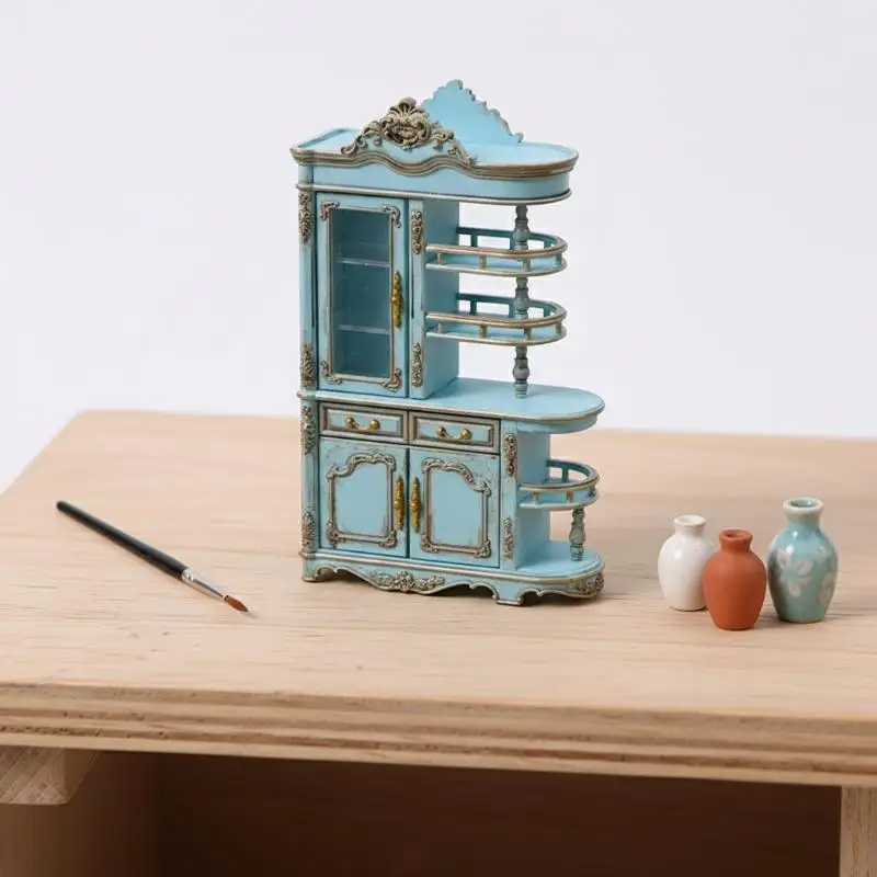 

1/12 Screen Cabinet Model Toy 1 Piece Scale European Dollhouse Furniture Retro Mini Storage Cabinet Simulation