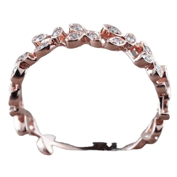 Hot Selling S925 Silver Tree Leaf Ring Sterling Diamond 18K Rose Plated Gold
