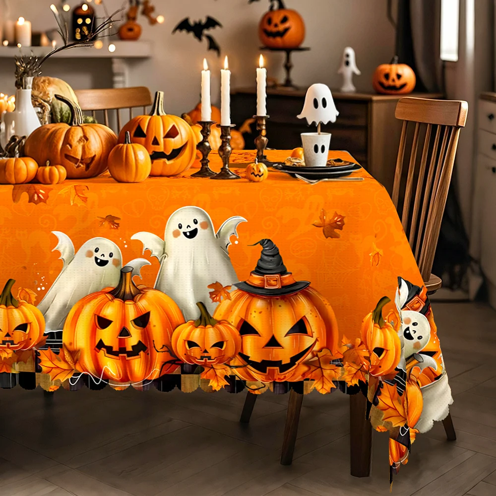 1 piece of Thanksgiving and Halloween tablecloth with orange decorative strips of pumpkins, suitable for restaurantszyc