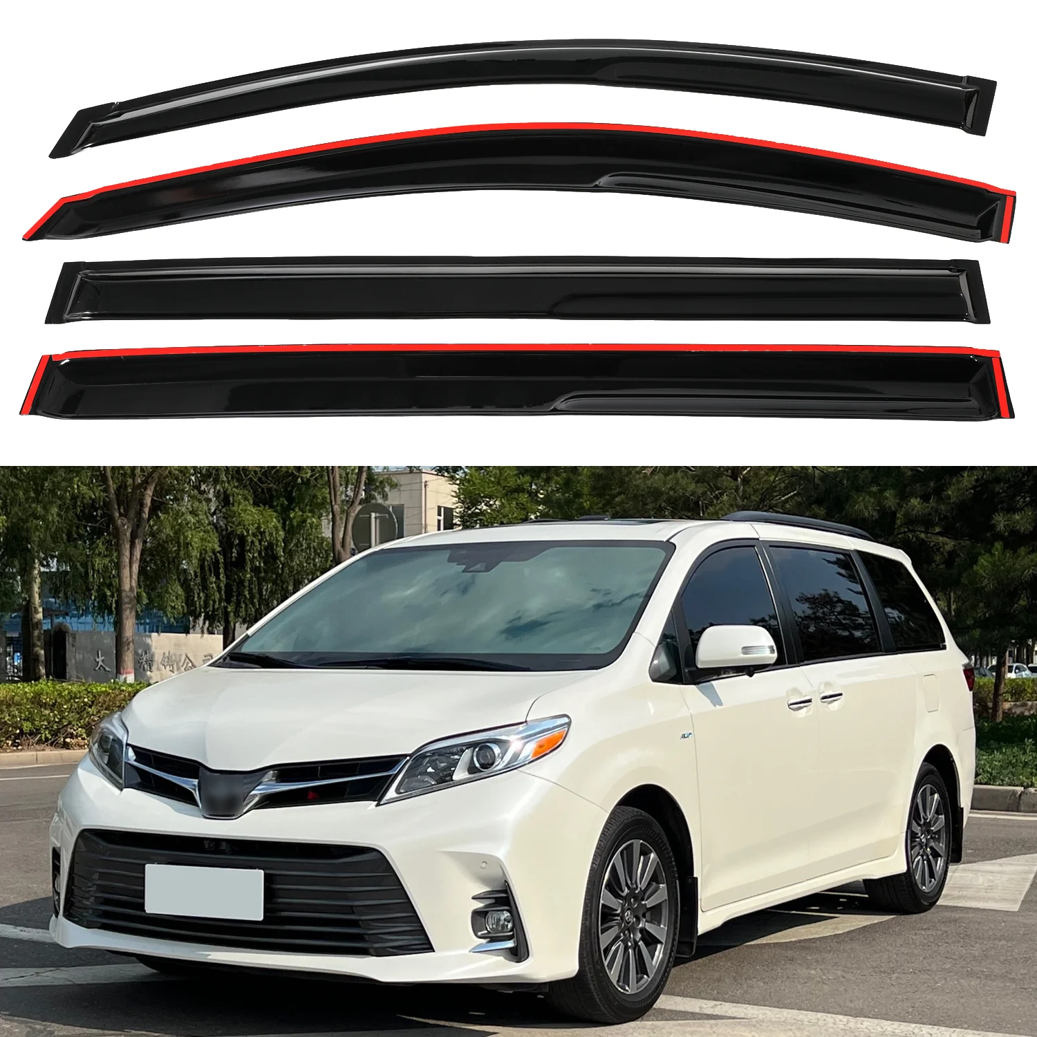 

For Toyota Sienna Van 5-Door 2004-2009 Wind Deflectors Tinted 4pcs Set Window Visor Sun Rain Vent Guards with Water Channel 1.5MM Thickness Boxed
