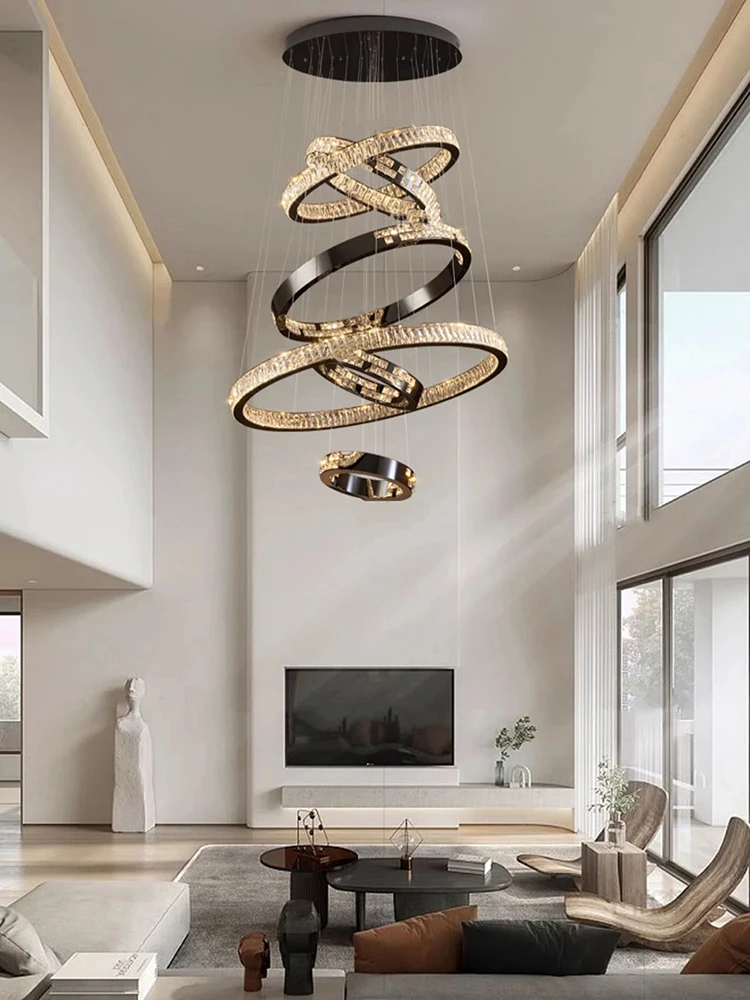 Modern Minimalist Large Crystal Chandelier | Hollow Ceiling Light for Villa Duplex Staircase & Living Room