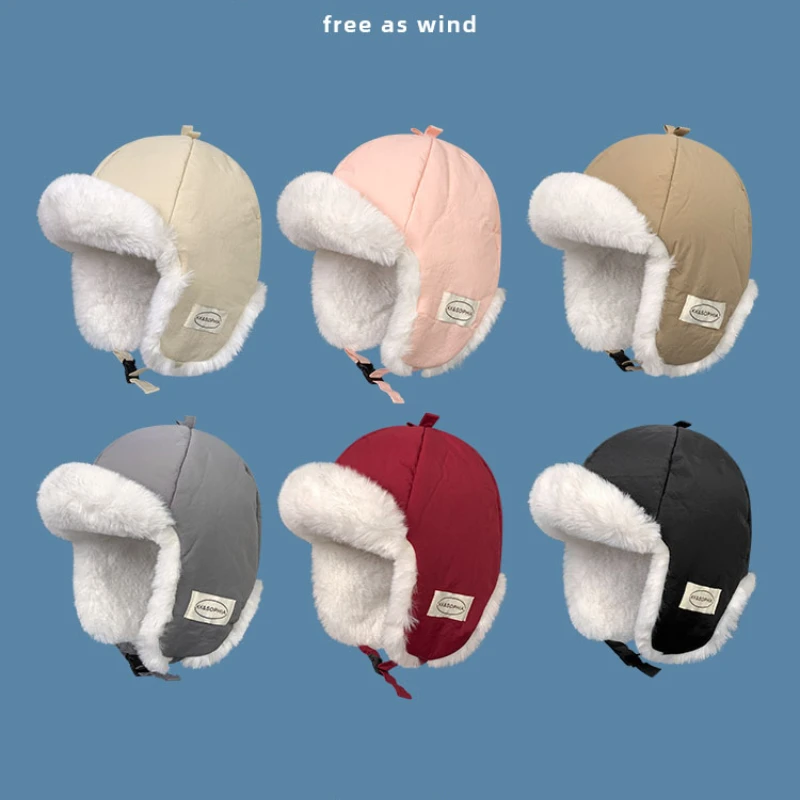 Nuevo jersey de felpa con cúpula bonita, gorros con protección para los oídos para mujer, gorros de otoño e invierno para esquiar al aire libre, gorros de bombardero informales cálidos y versátiles para hombre