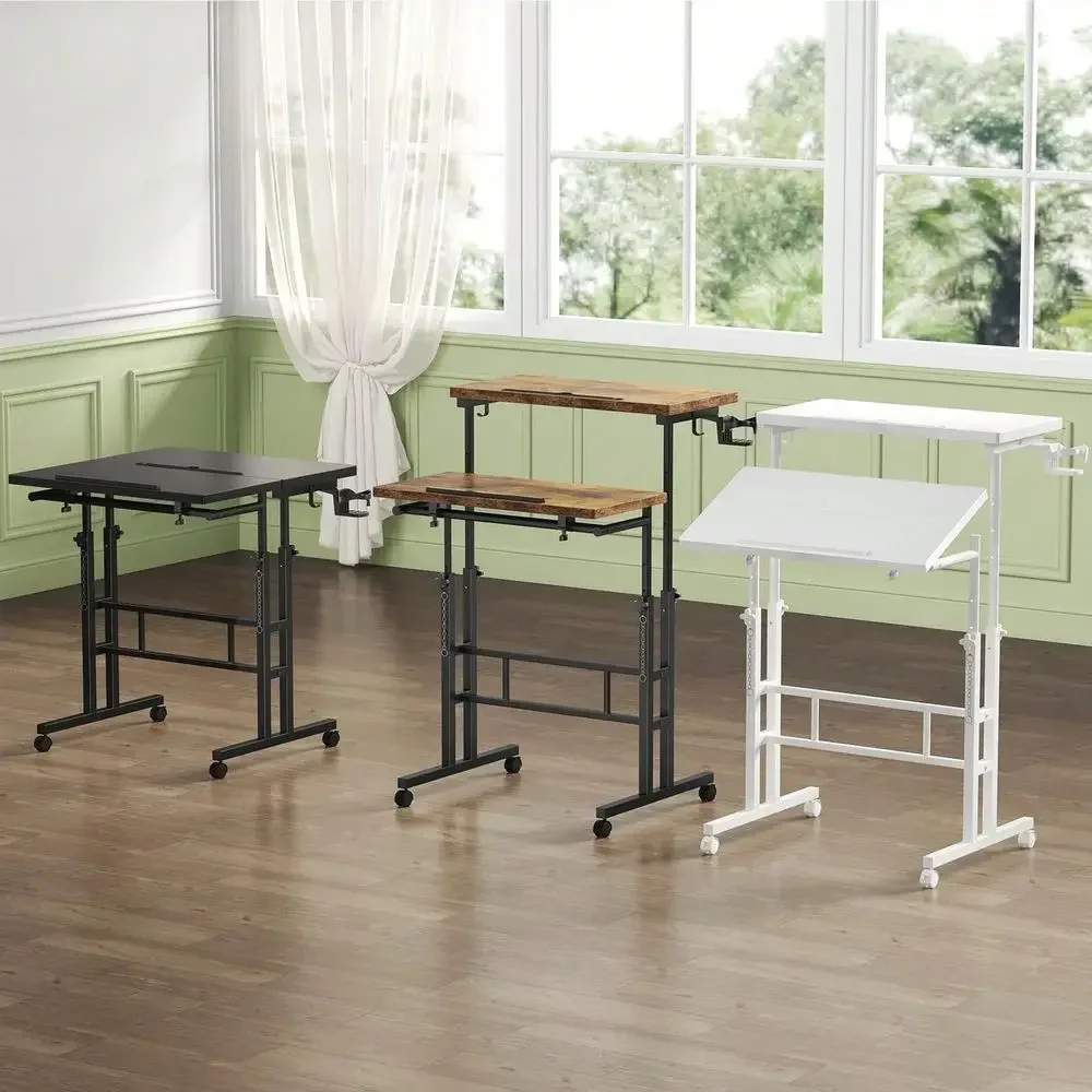 Split Top Rolling Standing Desk, 23.6 Inch Adjustable Height Sit Stand Desk, Mobile Laptop Computer Desk, Portable Workstation