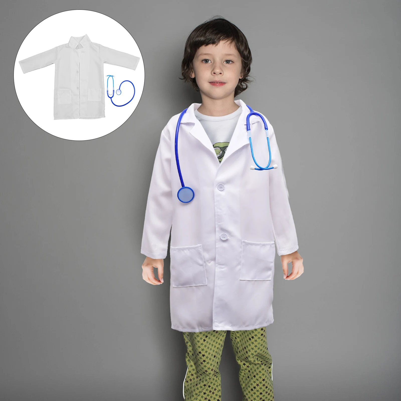

1 Set Kids Doctor Costume White Coat Simulation Stethoscope Cosplay Outfit Toddler Kid Children Educational Play Party Stage