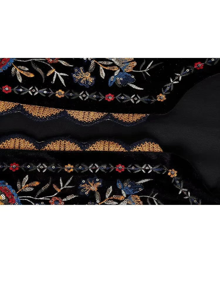 HH 2025 سترة نسائية عتيقة مطرزة بالزهور سترة صيفية مخملية مطرزة صدرية ملابس خارجية فضفاضة أنيقة للسيدات #4