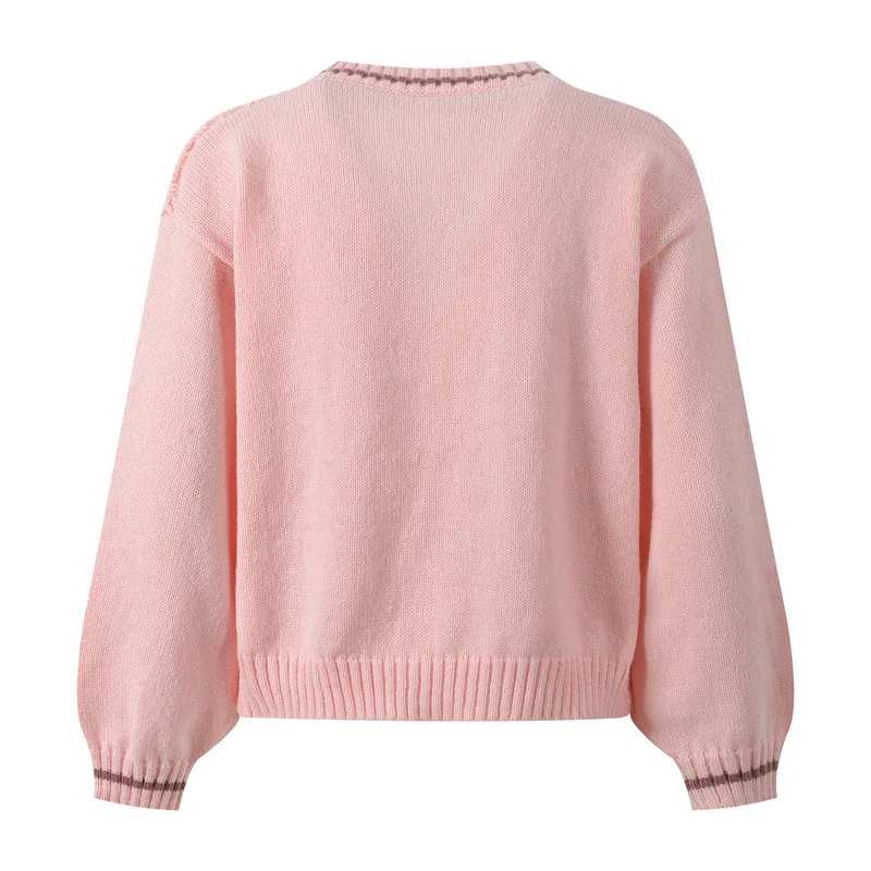 CHUJIE 2025 خريف شتاء جديد كتلة الألوان الجوف اليد الكروشيه موضة تنوعا الحلو الحد من العمر الجولة الرقبة سترة مشغولة من الصوف