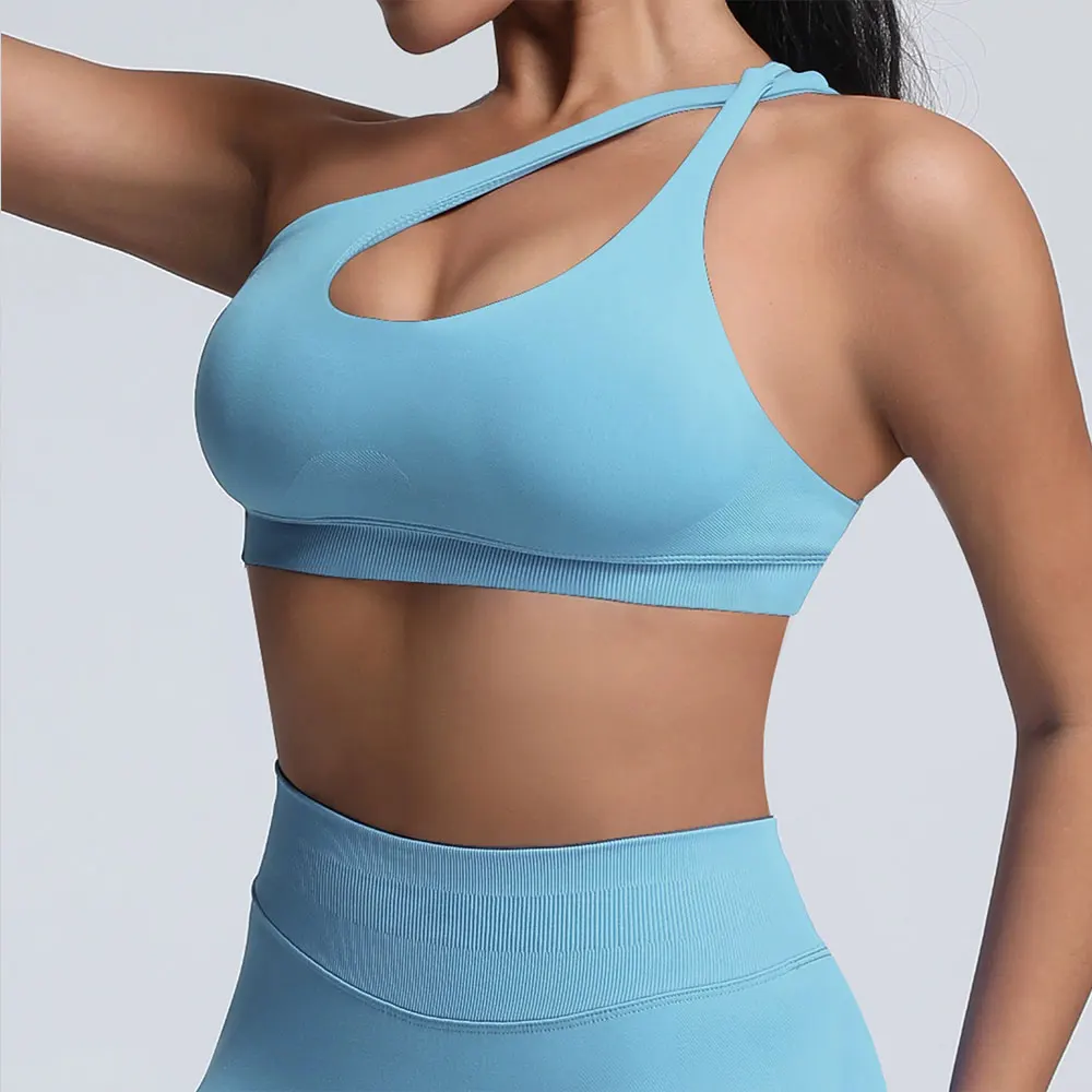 

Women Sports Underwear Push Up Fitness Bras One Shoulder Shockproof Yoga Bra Breathable Seamless Workout Running Bra Sexy Vest