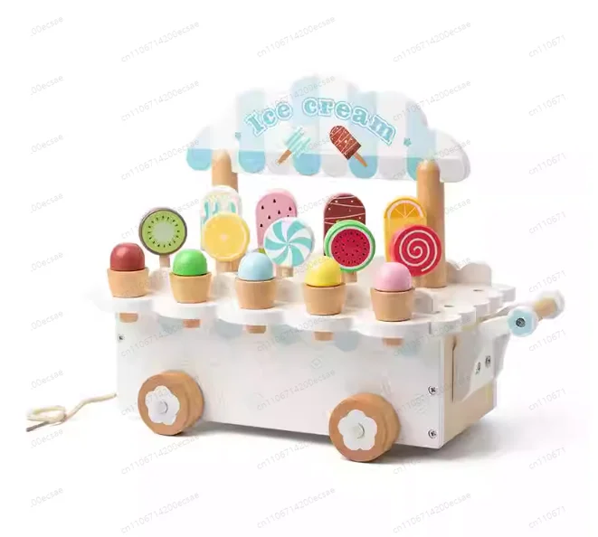 Wooden Pretend Play Set Ice Cream Tea Game For Kids Parent-child Interaction