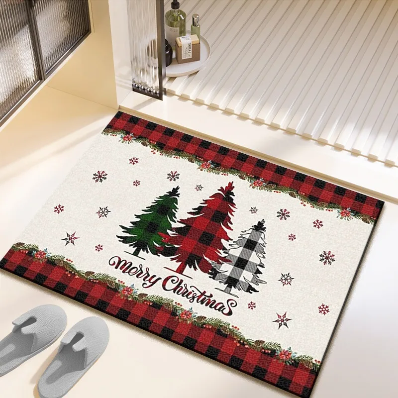 Christmas Plaid Door Mat Rectangular Small Rug Tree Area Rugs Entrance Doorway Bathroom Home Floor Mat