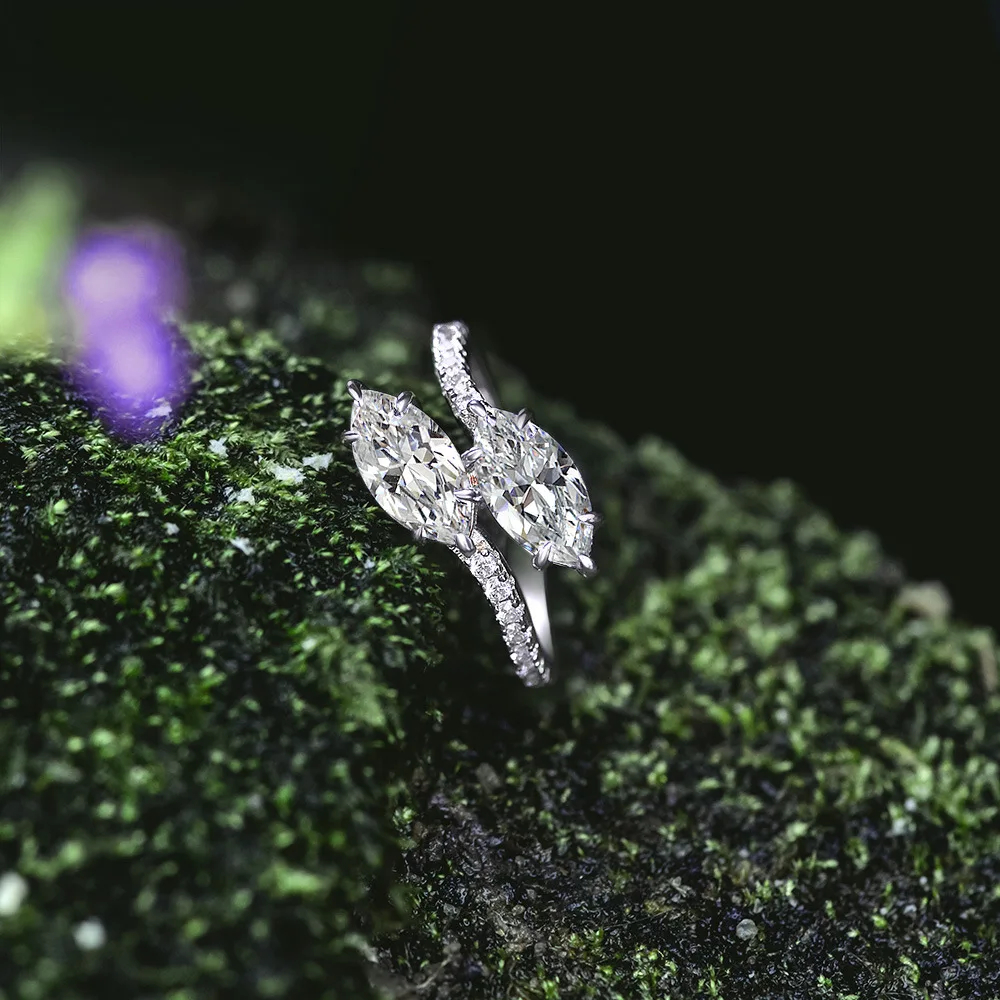 New S925 Silver Simulation 5 * 10 Horse Eye Opening Simple 0.75 Carat Ring Wedding Jewelry