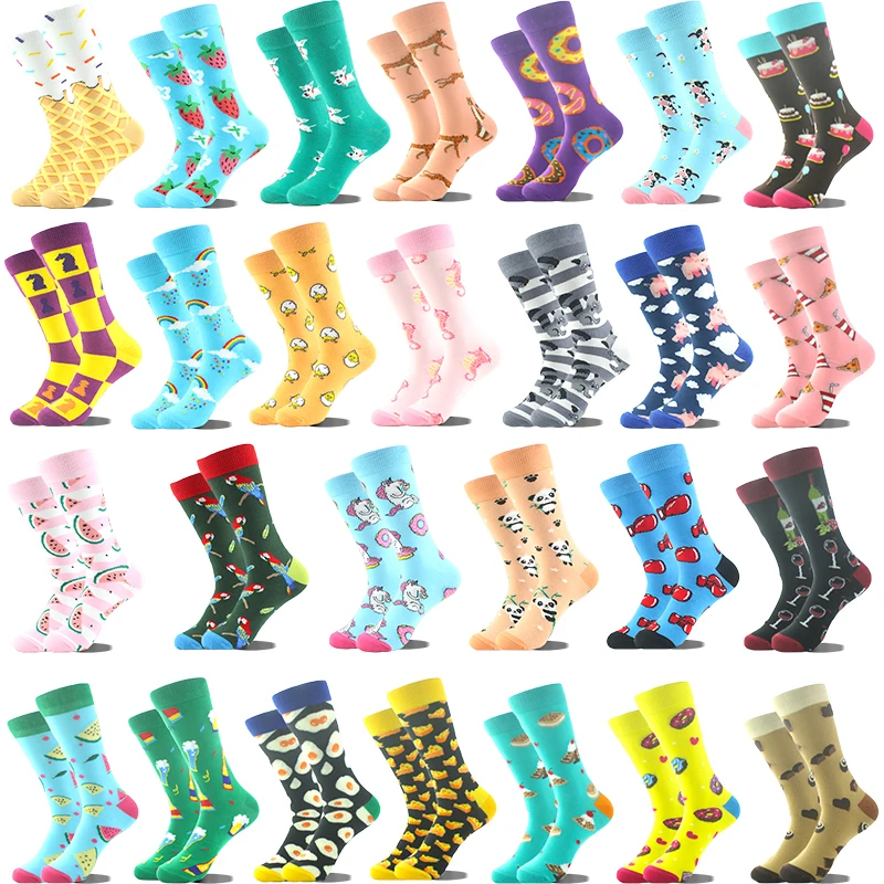 

Happy Design Ctue Funny Socks Men Animals Food Pattern Sokken Divertidos Jacquard Calcetines Unisex Hip Hop Skateboard Sox