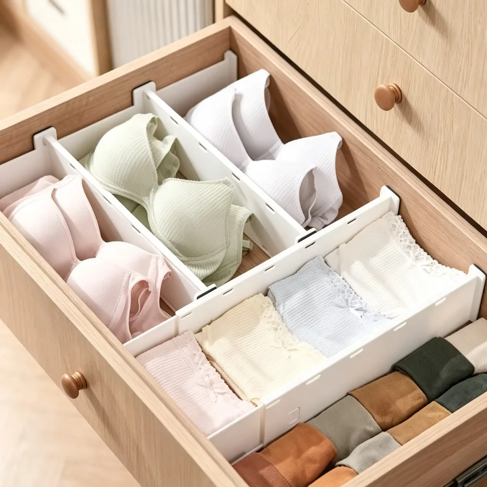4/2Pcs Adjustable Drawer Dividers Expandable Storage Partition Boards for Wardrobe Underwear Socks Cosmetics Organizer Built