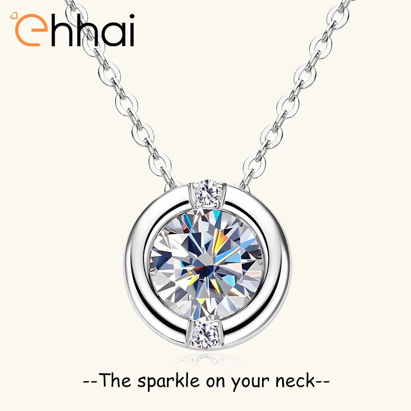 

Ehhai 1.0CT Moissanite Round Bubble Pendant Necklace for Women S925 Sterling Silver Wedding Chain Fine Neck Jewelry Gifts Choker