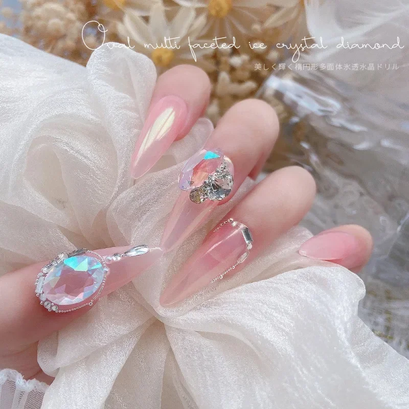 Taladro de cristal con parte inferior puntiaguda ovalada y brillante, joyería de diamantes de imitación brillantes de colores, decoración artística de uñas, accesorio de herramienta de manicura