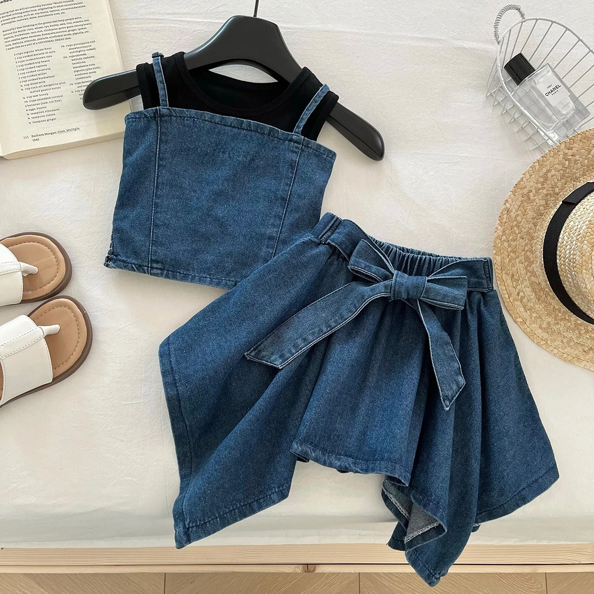 Girls' Suit 2025 Summer New Sleeveless Denim Vest Top Children's Denim Skirt Summer Three-piece Set