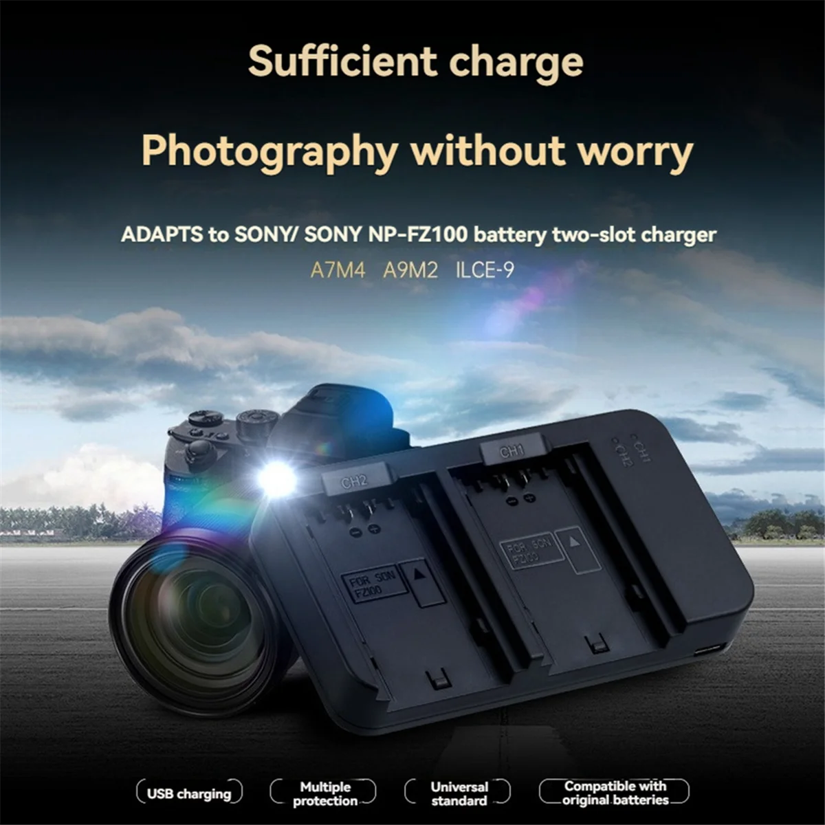 NP-FZ100 ثنائي الفتحة نوع C منفذ الإدخال شاحن بطارية الكاميرا المحمولة خفيفة الوزن لسوني A7M4 A9M2 ILCE-9