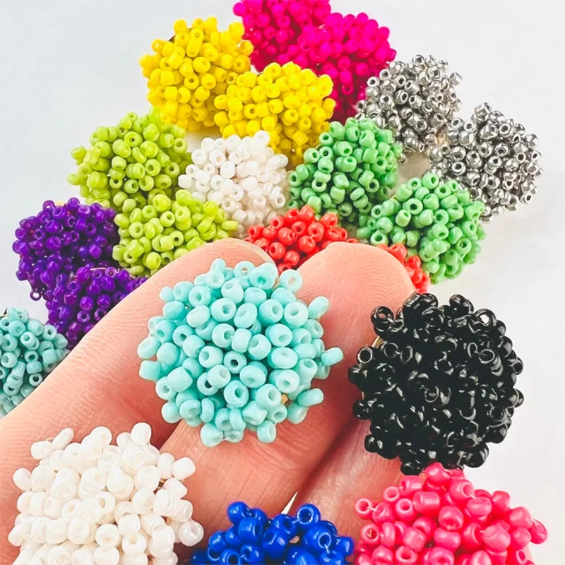 15mm Small Seed Bead Topper Seed Bead Round Earring Connectors Dome Finding Pom Pom Style Beaded Jewelry Connector Accessories