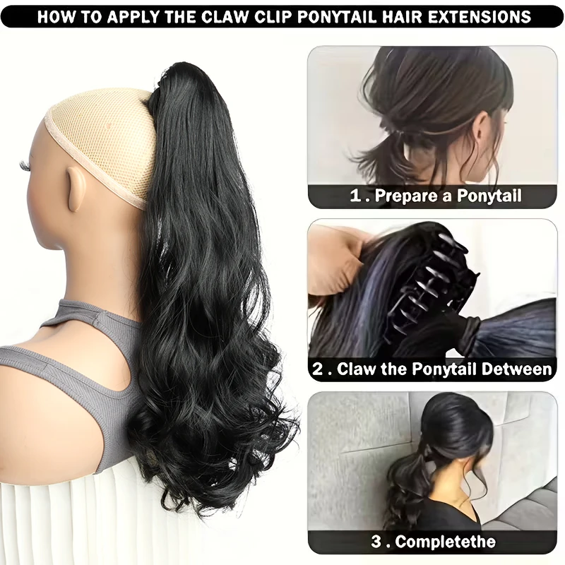 Synthetic Multicolor Ponytail Hair Extensions Long Fluffy Wavy Heat Resistant for Women Curling Pieces Daily image 4