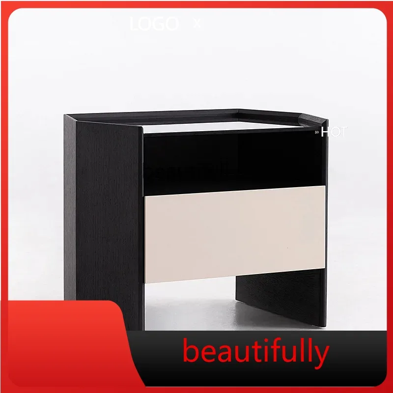 

X Minimalist bedside table, simple and modern, bedroom black oak creative glass bedside, light luxury chest