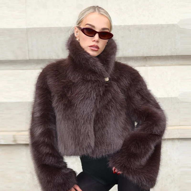 レディース ヴィンテージ 無地 フェイクファー 厚手ジャケット 長袖 ショート丈 暖かいコート 2025 秋冬新作 ハイストリートファッション