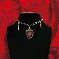 Gothic Hip Hop Y2k Jewelry Peach Heart Flower Cross Pendant Necklaces Vintage Love Sword Eye Thorns Choker for Women Girls Party