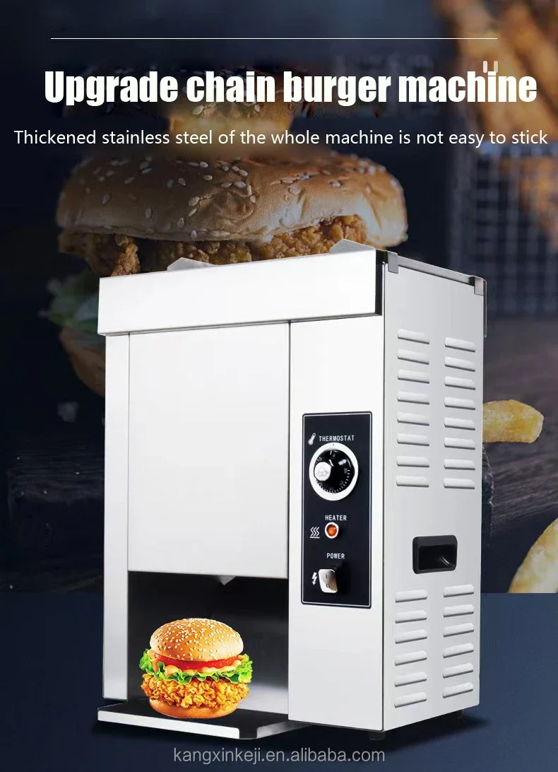 Vertical Bun Toaster Grill Machine Stainless Steel Electric Breakfast Sandwich Egg Hamburger Patty Maker