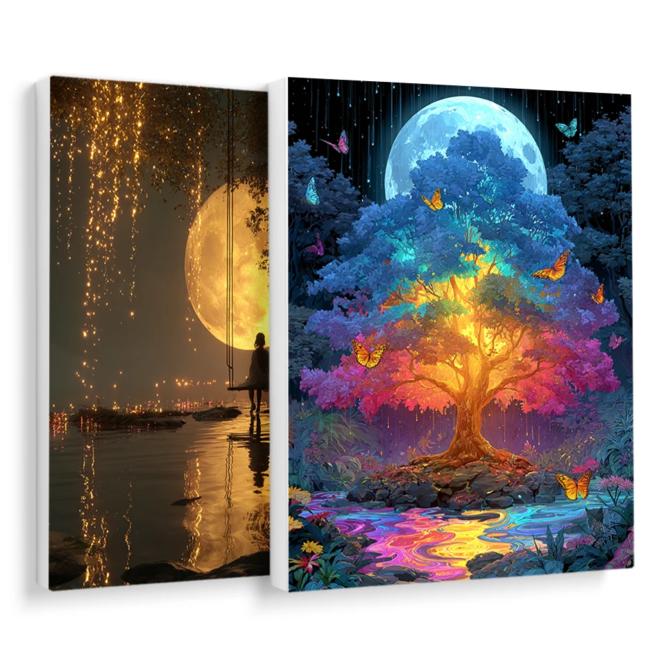 

RUOPOTY Painting By Numbers Markers By Numbers Round Moon Tree Landscape Digital Picture Drawing Acrylic Decorative Paintings