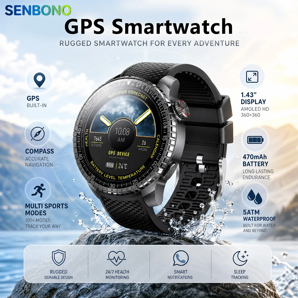 Smartwatches - SENBONO MAX88 GPS Smartwatch Uitgerust Met