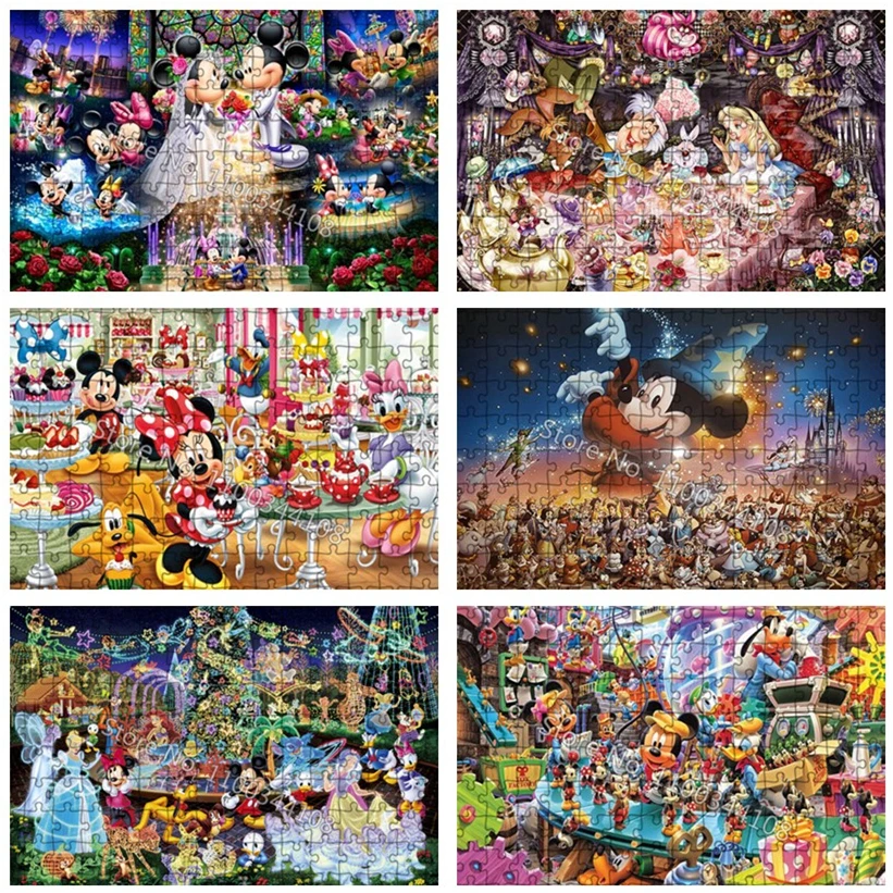 Disney Princess Cartoon Jigsaw Puzzle Mickey Mouse 300/500/1000 Pcs Wooden Puzzles Adult Decompression Children's Handmade Toys