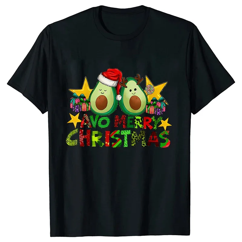 Merry Christmas Men T-shirt Cute Avocado Print Graphic Tee Shirt Men Y2k Tops Funny Harajuku Christmas Xmas Aesthetic Streetwear