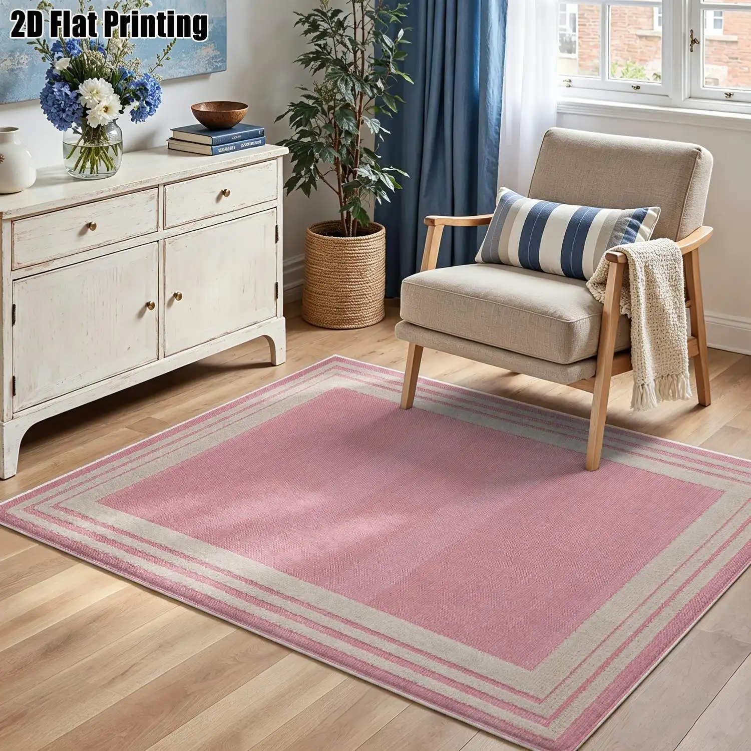 1Pc 2D Printed Pink Geometric Stripe Velvet Carpet, Nordic/Modern Minimalist Style, Machine Washable, Multi-Size, for Entrance/Dining/Bedroom/Living Room, Home Decor Floor Mat