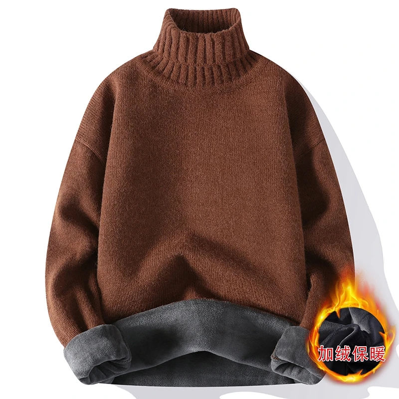 GIOIO men's sweater, high collar solid color plus velvet thick warm sweater, fashionable casual bottom pullover