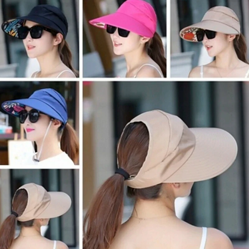 Summer Sun Protection Folding Sun Hat For Women Wide Brim Cap Ladies Beach Visor Hat Girl Holiday UV Protection Sun Hat