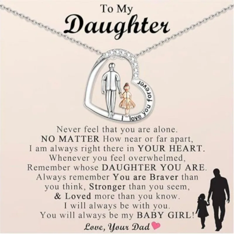 Father's Day Gift Heart Necklace Colorful Rhinestone Inlaid Laser Engraved Heart Pendant Sentimental Memorial Jewelry for Dad