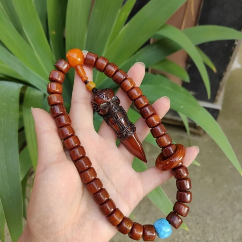 Handheld Bone Bracelet with Yak Horn and Pestle Pendant