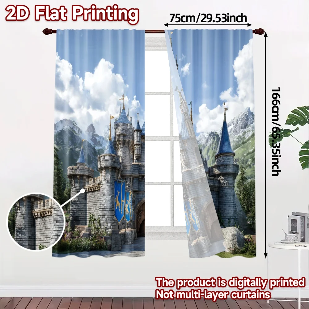 2pcs, 2D FLAT PRINTING Curtains (Without Rod) Enchanted Keep Popular Curtains&Window Treatment Durable 100% Polyester Fabric