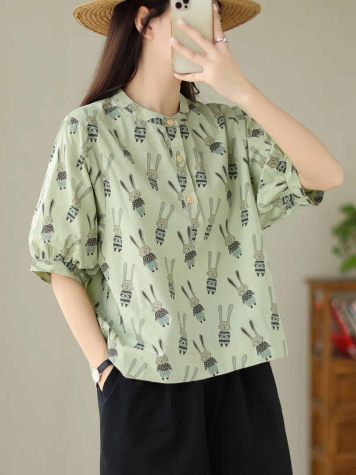 

New Fashionable Summer Tops for Women 2025 Fashion Short Gentle Sleeve Loose Butterfly Printed Shirts Casual with Button Wh4