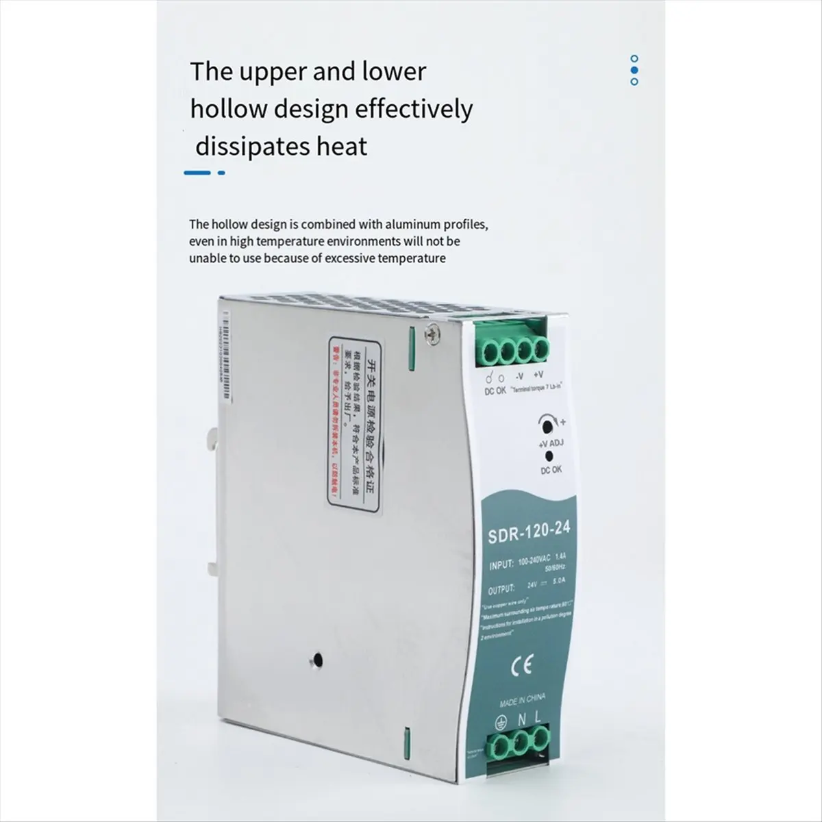 

(ABGQ) SDR-120-24 Импульсный источник питания на DIN-рейку с функцией PFC, возможность работы при пиковой нагрузке 150%